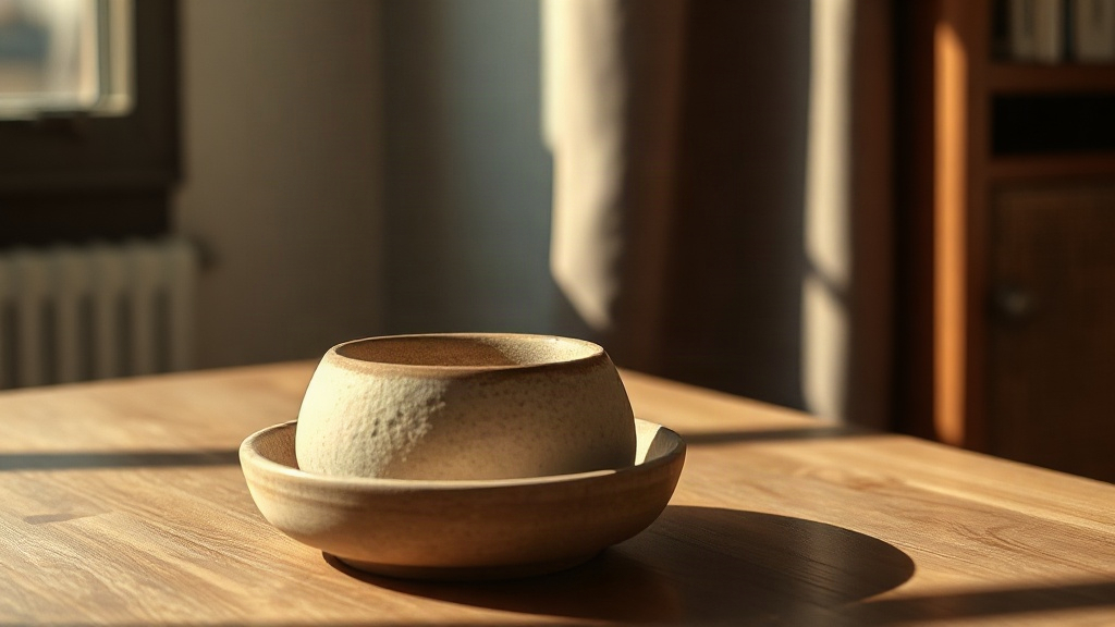 A single stylish boy's sweater folded on a warm cream counter.
